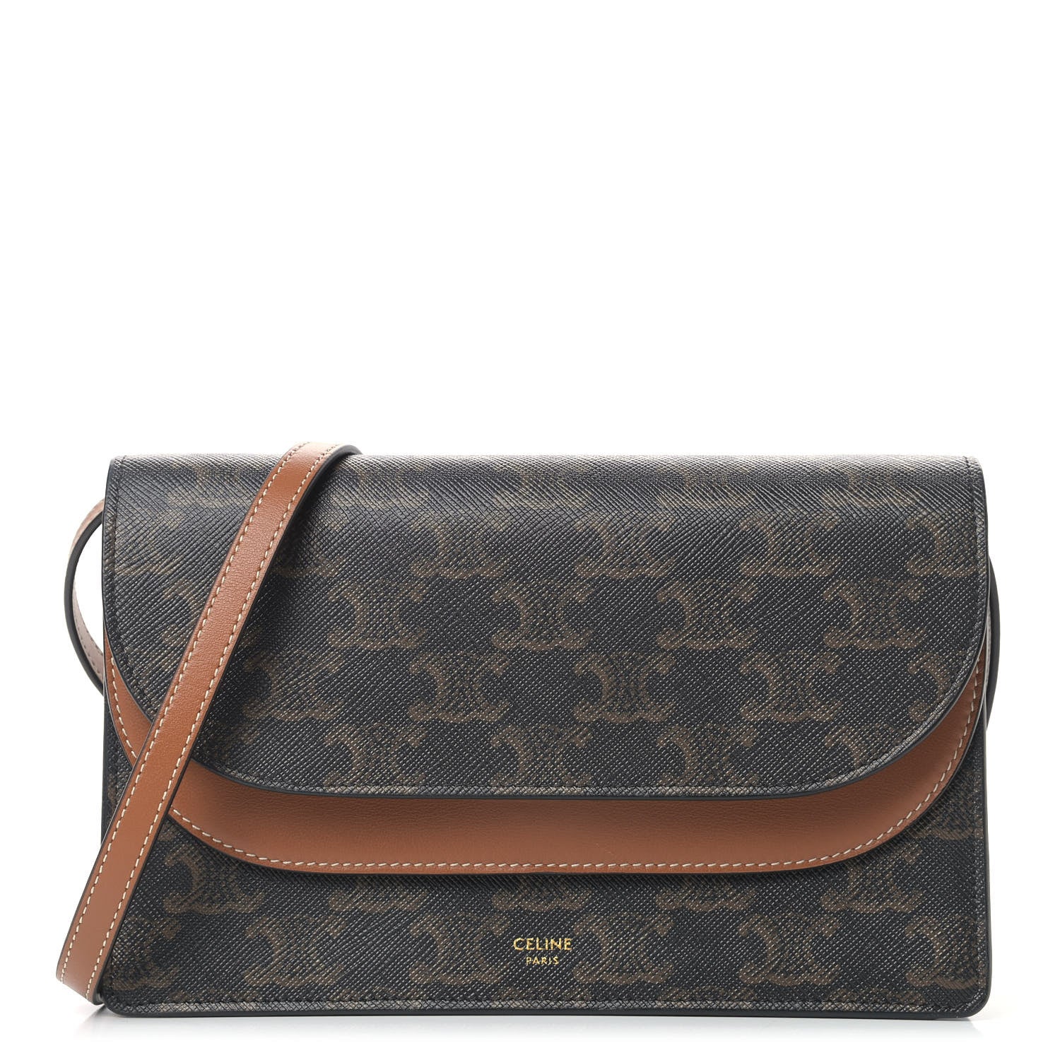 Celine Triomphe Canvas Lambskin Wallet On Strap Tan 1 of 11