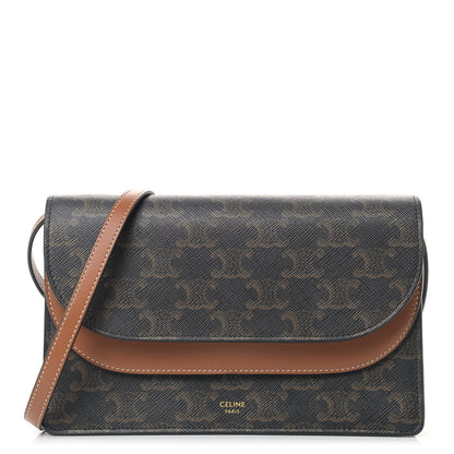 Celine Triomphe Canvas Lambskin Wallet On Strap Tan 1 of 11