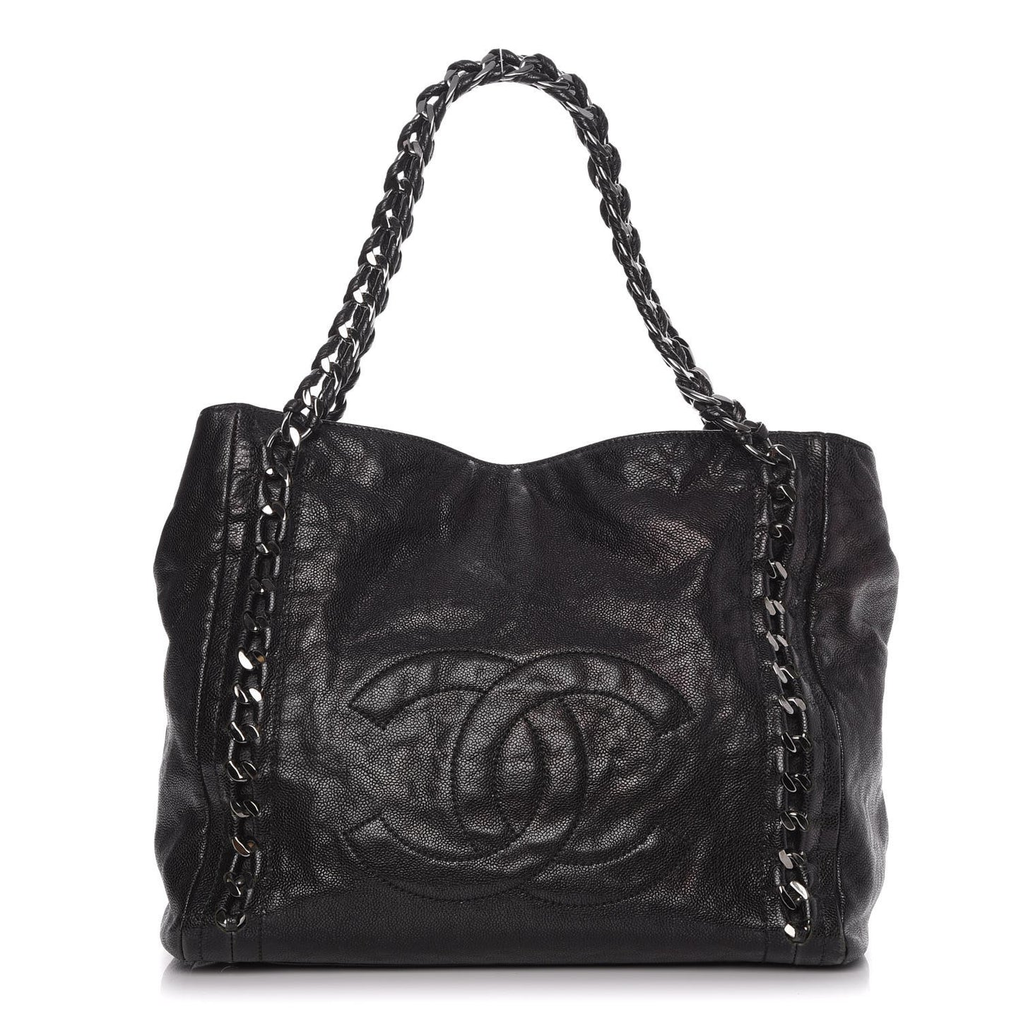 Glazed Caviar Modern Chain Tote Black