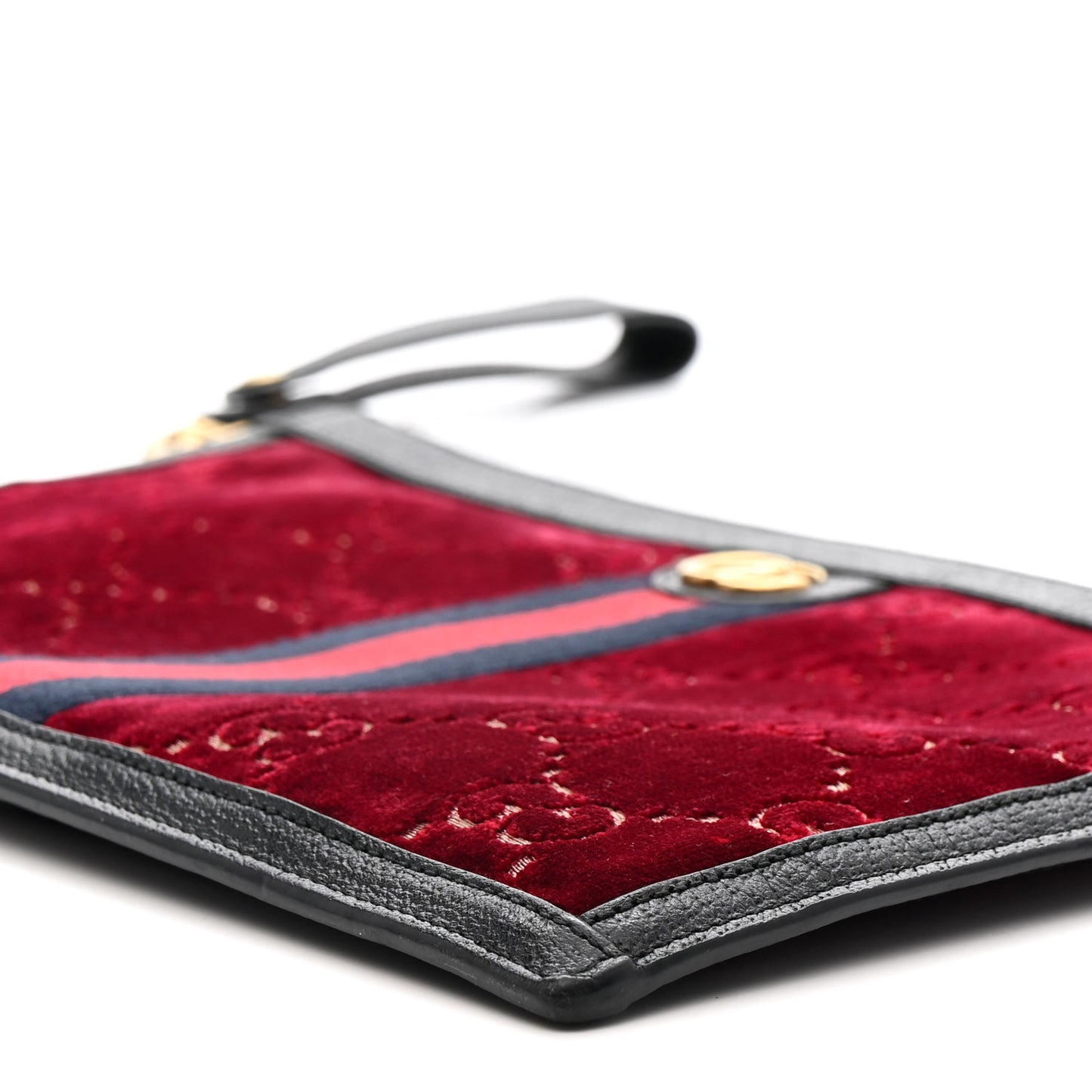 Velvet GG Monogram Textured Calfskin Web Ophidia Wristlet Red Cipria Black