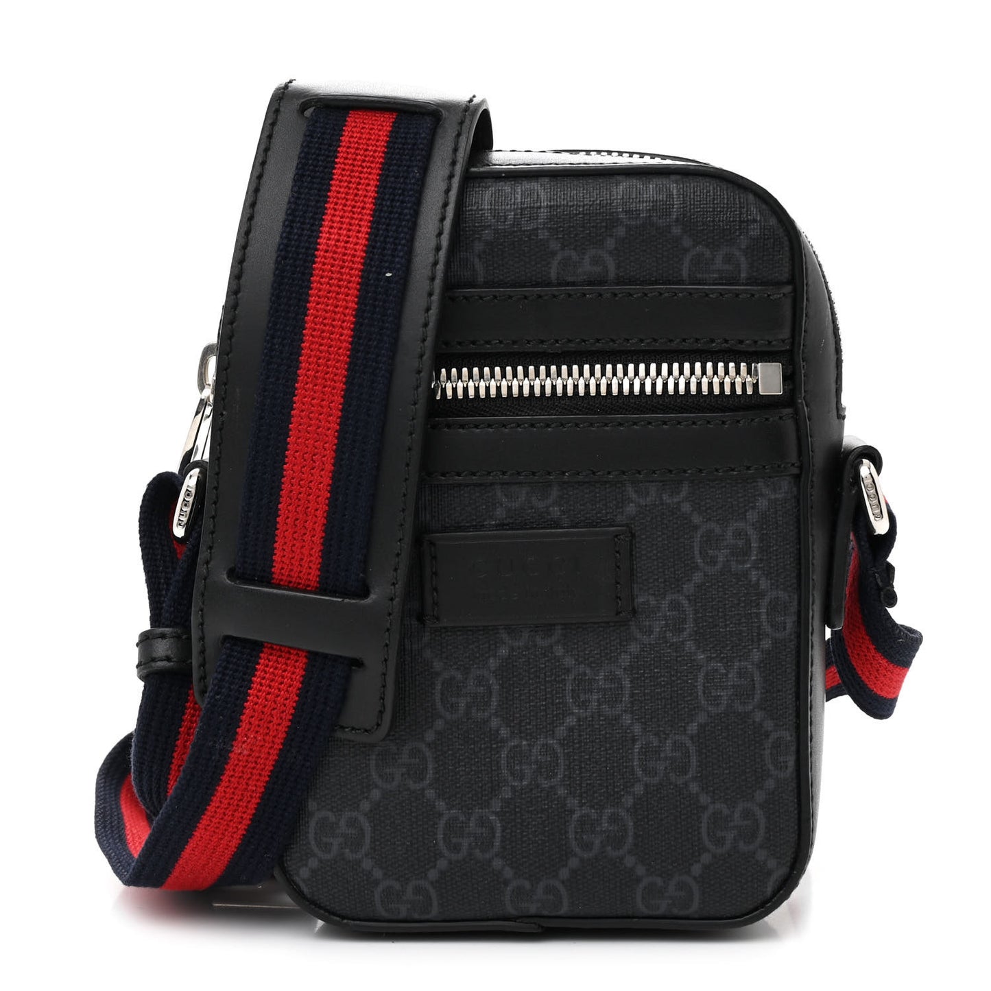 GG Supreme Monogram Appia Calfskin Web Small Camera Messenger Bag Black Grey Black Grey