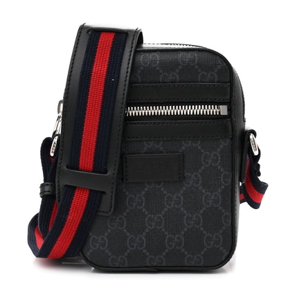 Gucci GG Supreme Monogram Appia Calfskin Web Small Camera Messenger Bag Black Grey Black Grey 1 of 13