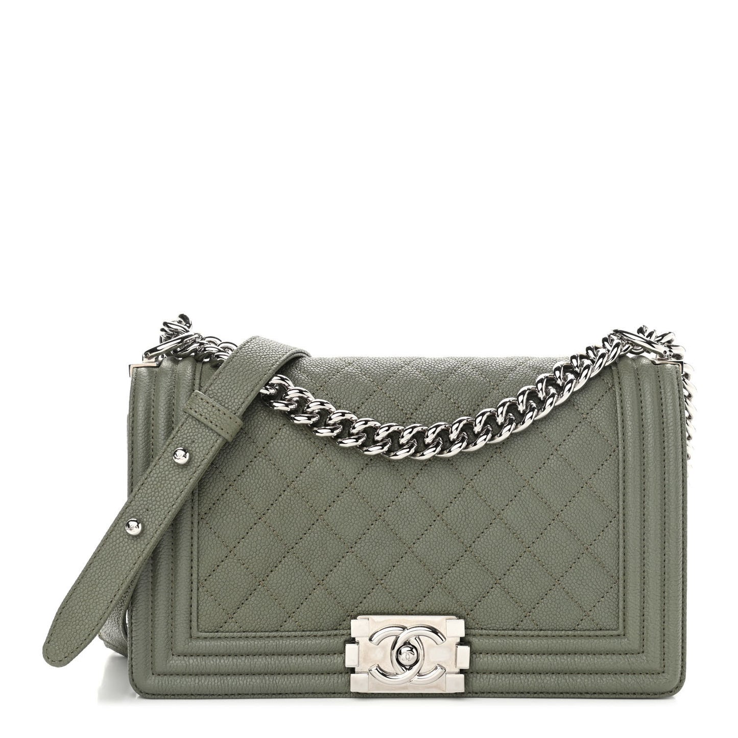 Caviar Quilted Medium Boy Flap Green