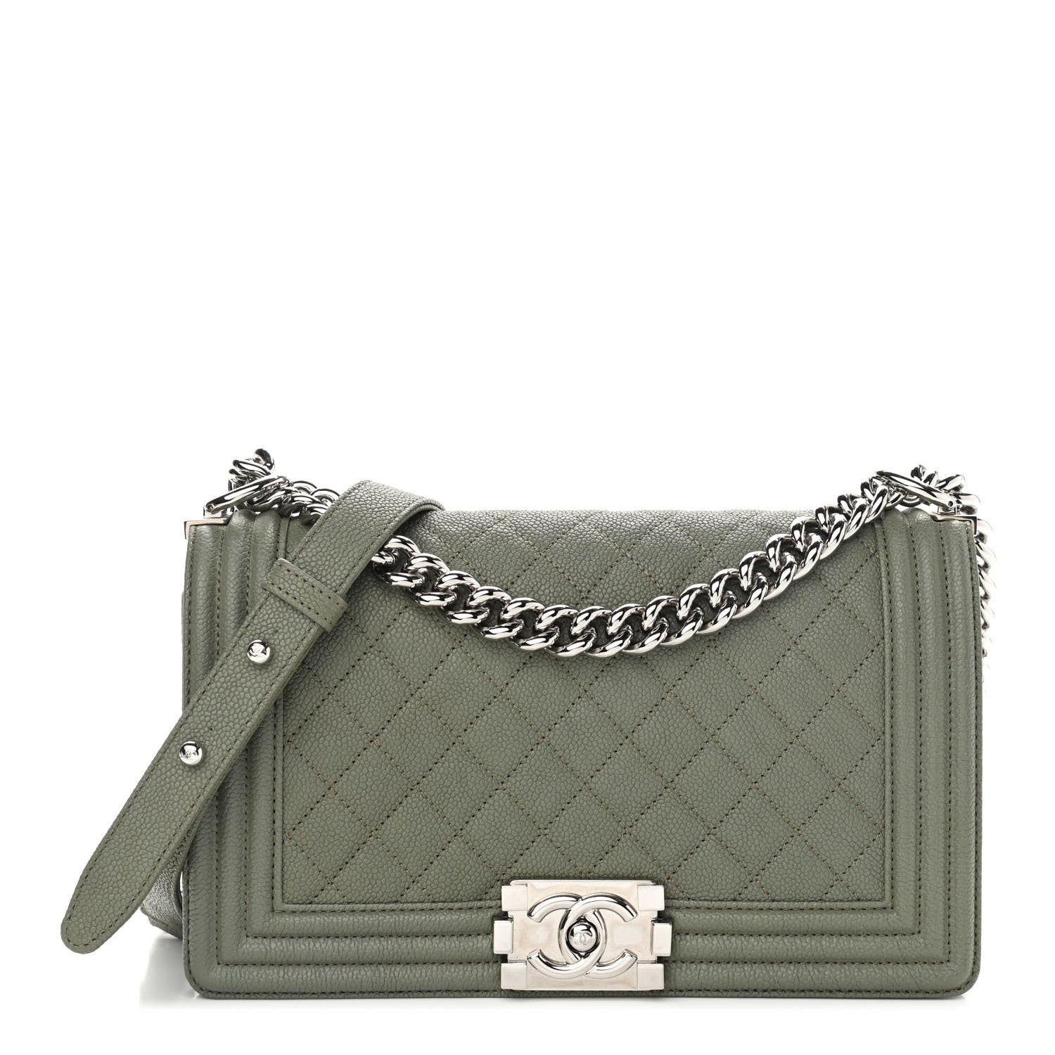 Chanel Caviar Quilted Medium Boy Flap Green 1 of 11