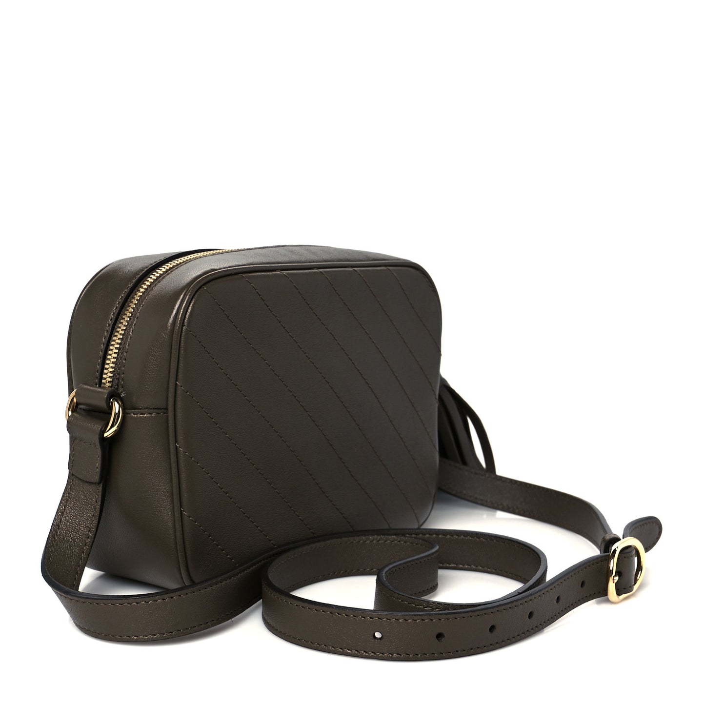 Sakai Be Green Calfskin Diagonal Stitched Small Blondie Shoulder Bag Craclet Brown