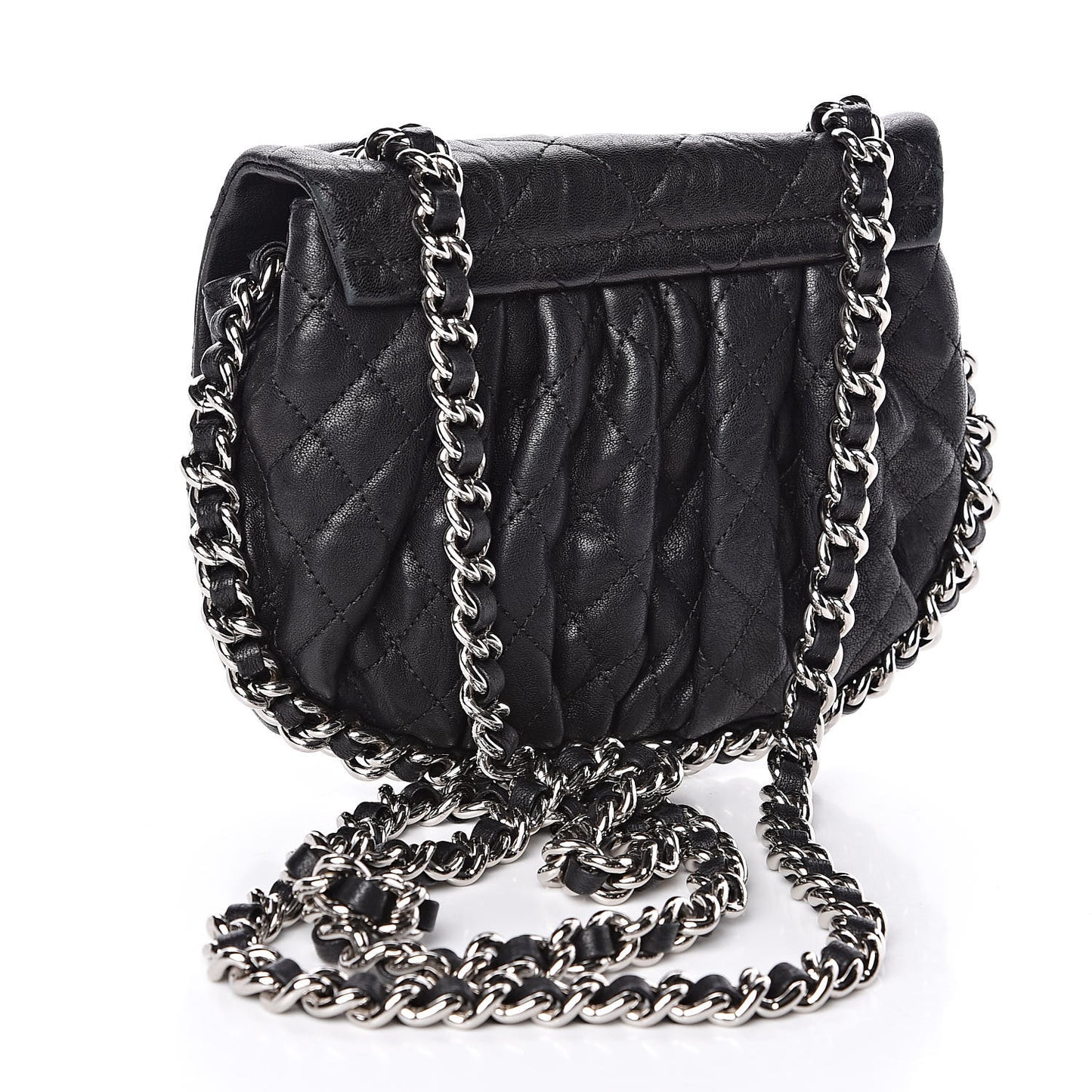 Washed Lambskin Quilted Mini Chain Around Flap Black