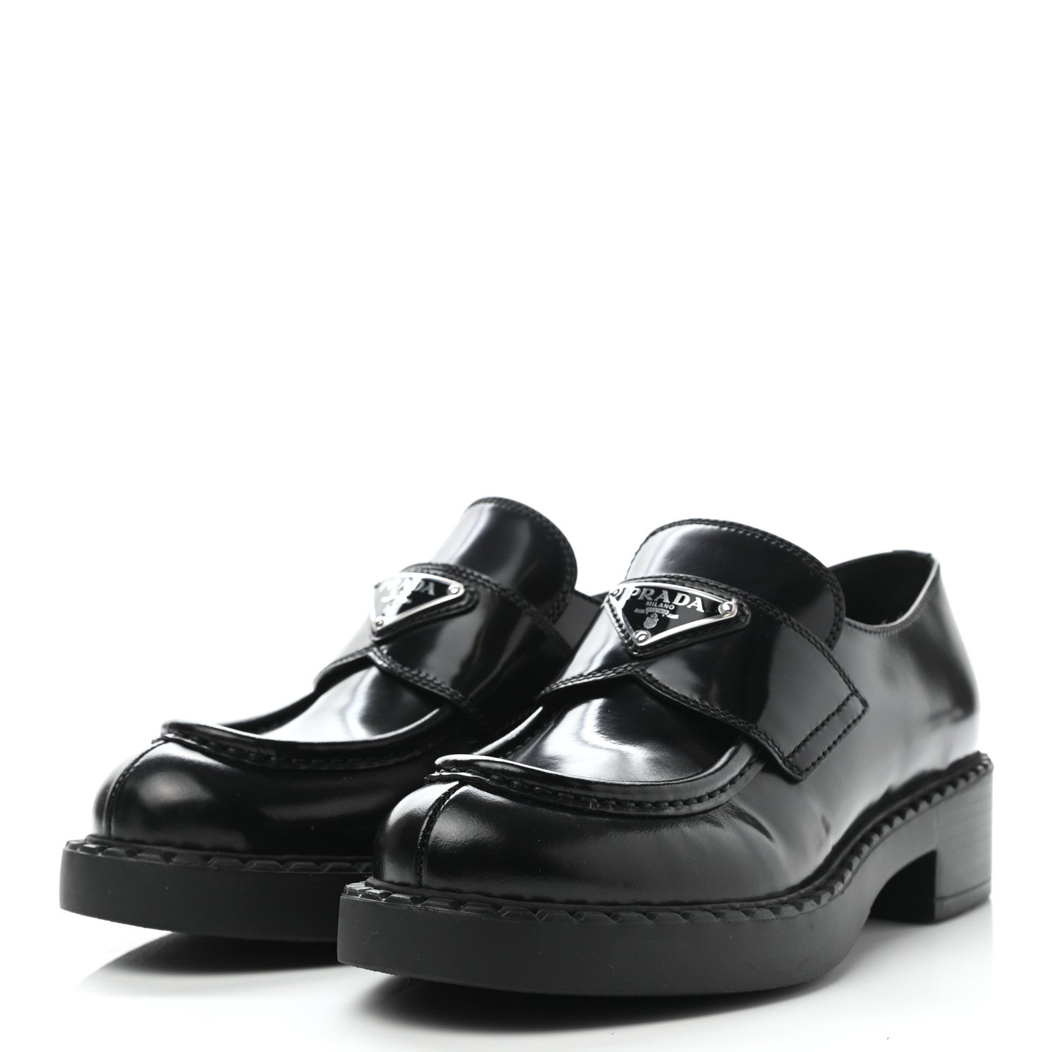 Prada Spazzolato Metal Triangle Logo 50mm Loafers 36 Black 3 of 9