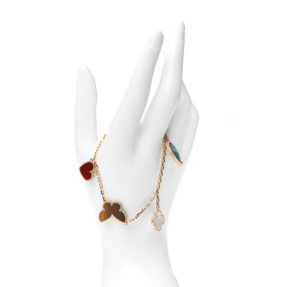 Van Cleef & Arpels 18K Yellow Gold Mother of Pearl Malachite Carnelian Tiger Eye 4 Motifs Lucky Alhambra Bracelet 2 of 6