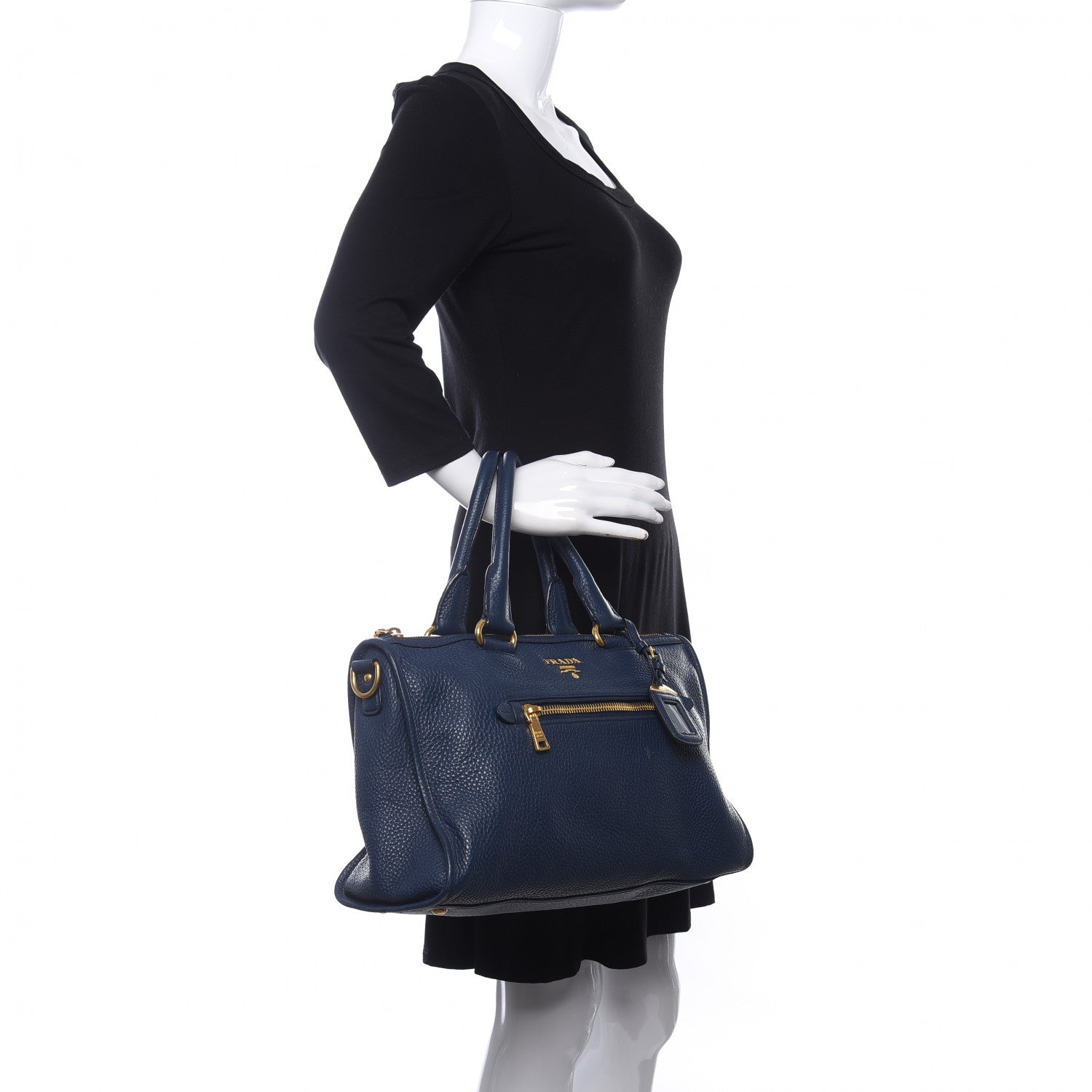 Prada Vitello Daino Shopping Satchel Baltico 3 of 10