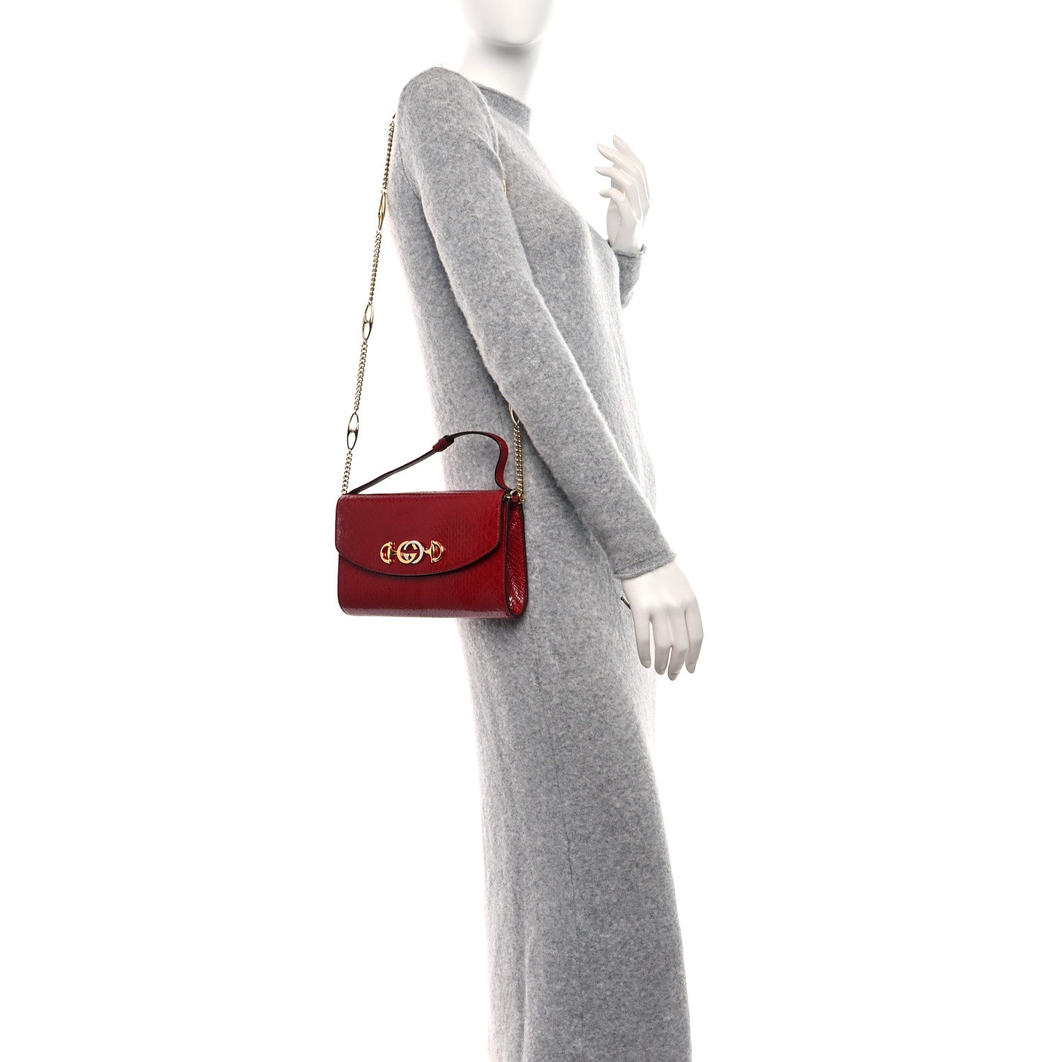 Gucci Snakeskin Small Zumi Shoulder Bag Hibiscus Red 2 of 12
