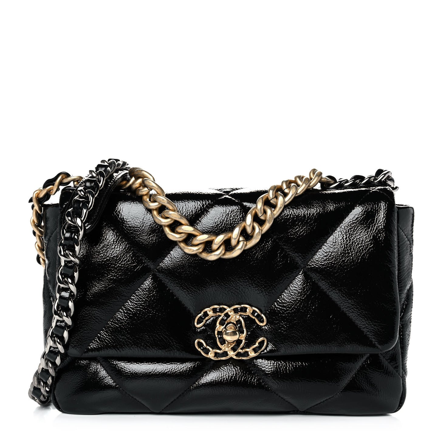 Shiny Crumpled Calfskin Quilted Medium Chanel 19 Flap Black