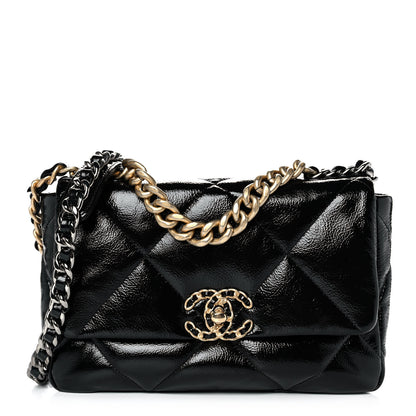 Chanel Shiny Crumpled Calfskin Quilted Medium Chanel 19 Flap Black 1 of 12