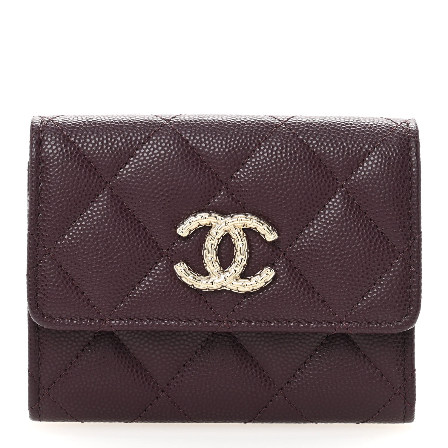 Chanel Caviar Quilted Textured CC Flap Card Holder Purple 1 of 8