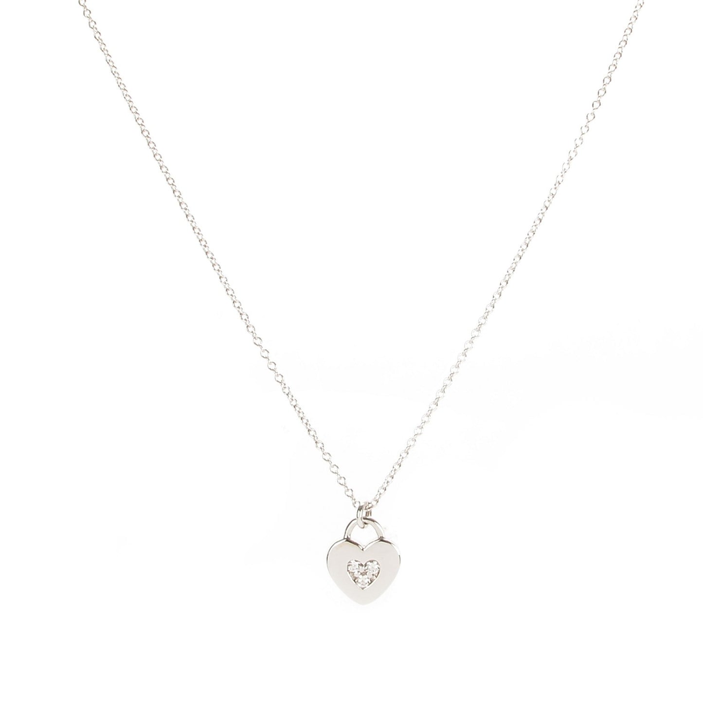 18K White Gold Diamond Mini Heart Lock Pendant Necklace