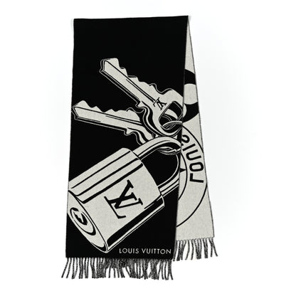 Louis Vuitton Wool Cashmere Lock And Keys Scarf Black 7 of 14