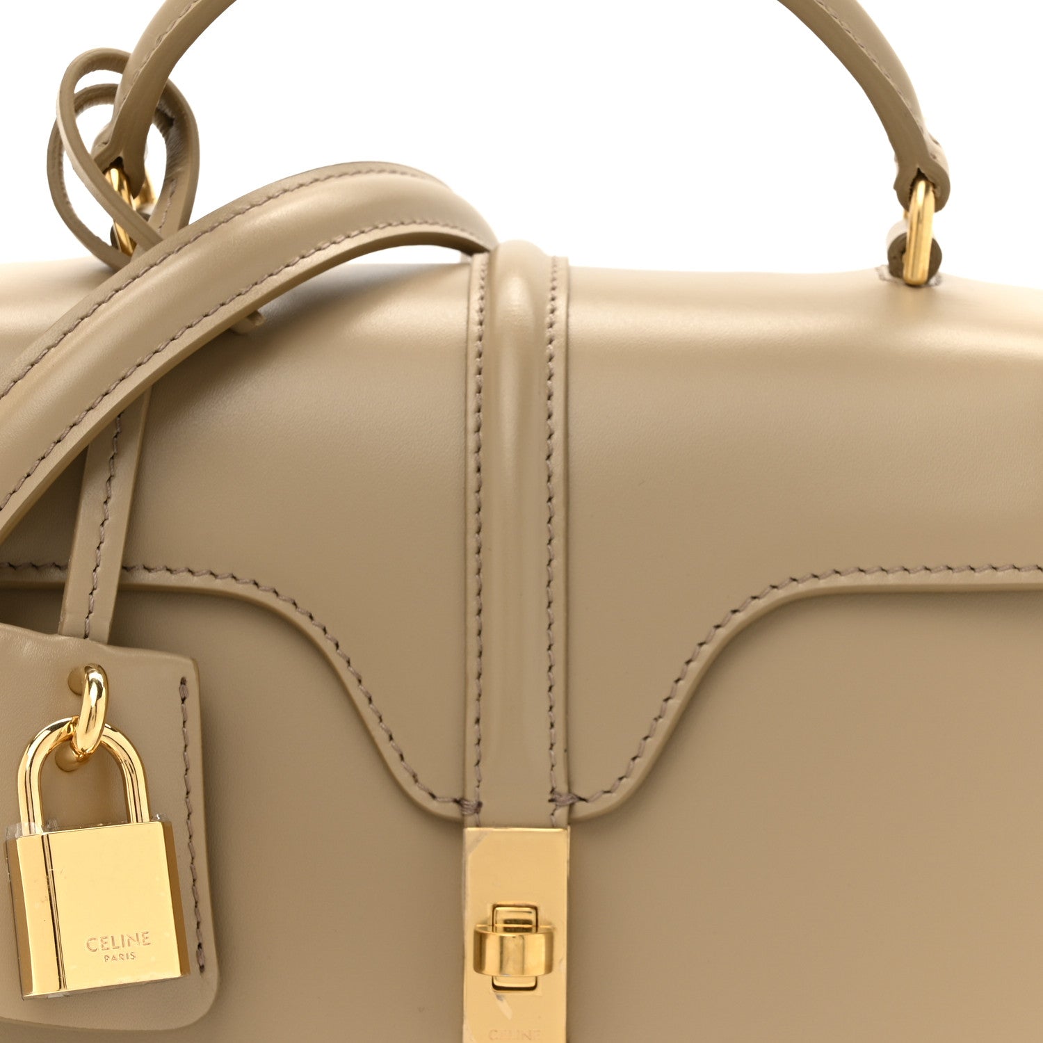 Celine Satinated Calfskin Mini 16 Top Handle Bag Beige 9 of 12