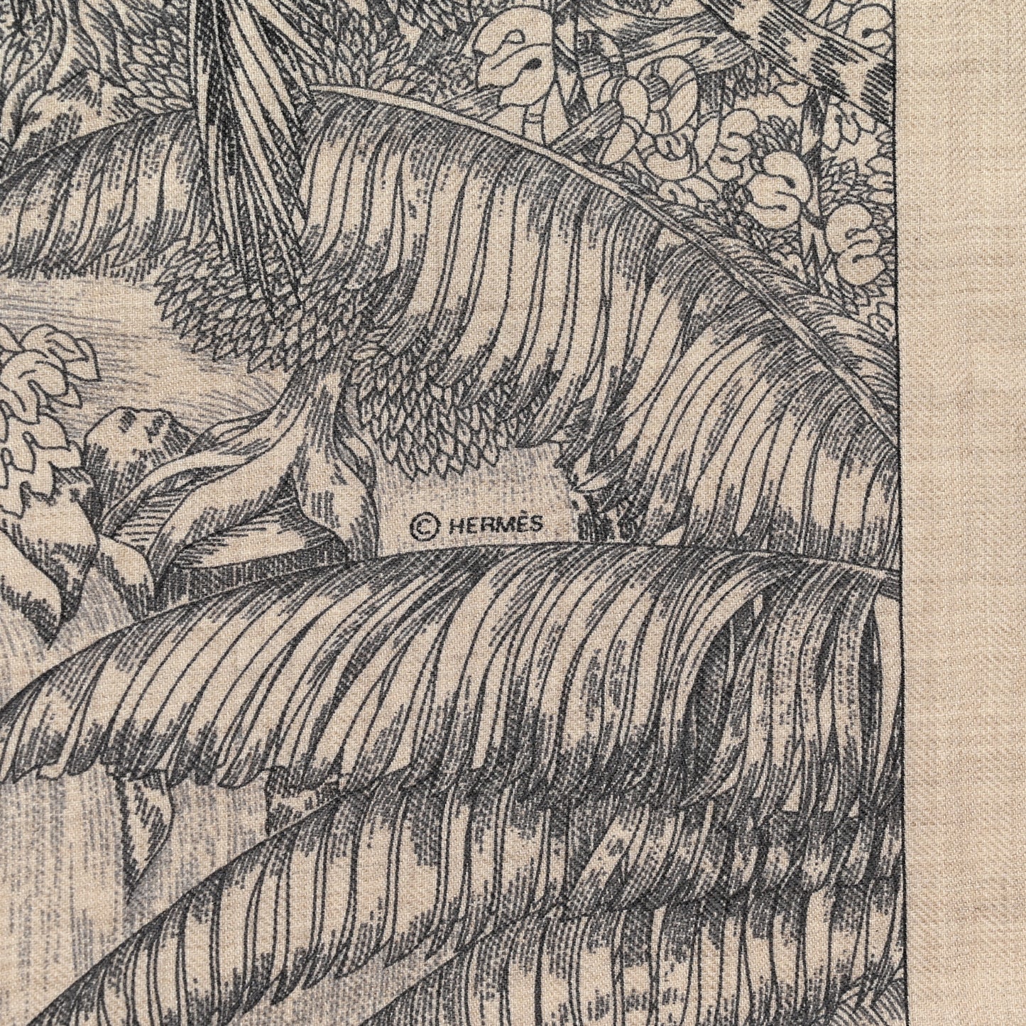 Cashmere Silk Faubourg Tropical Shawl 140 Naturel Gris Anthracite