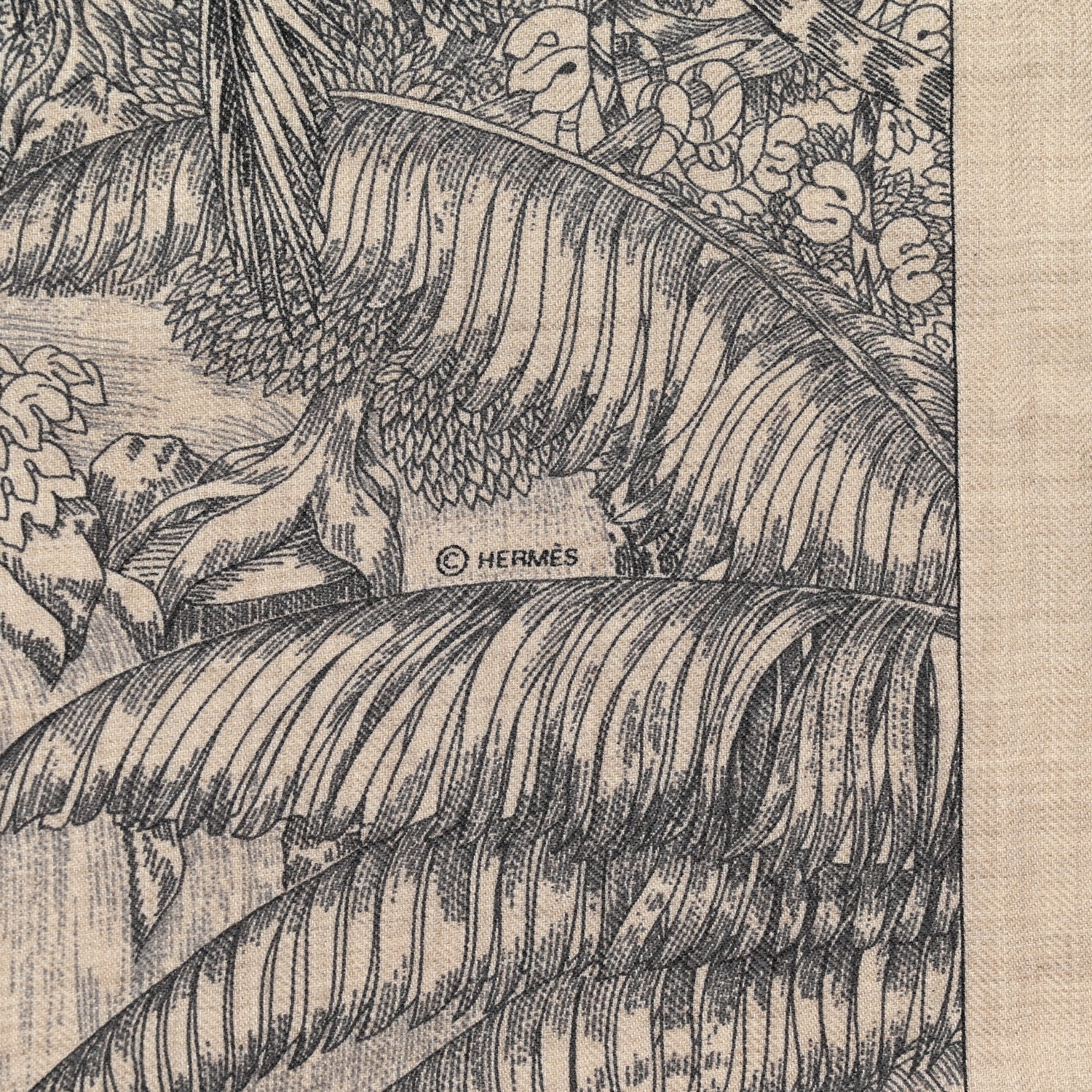 Hermes Cashmere Silk Faubourg Tropical Shawl 140 Naturel Gris Anthracite 5 of 5