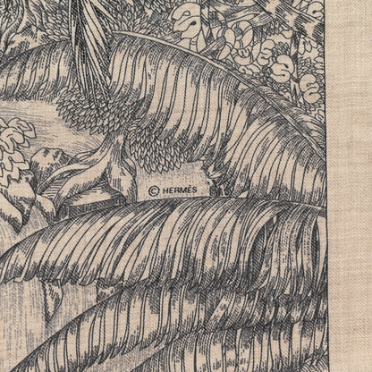 Hermes Cashmere Silk Faubourg Tropical Shawl 140 Naturel Gris Anthracite 5 of 5