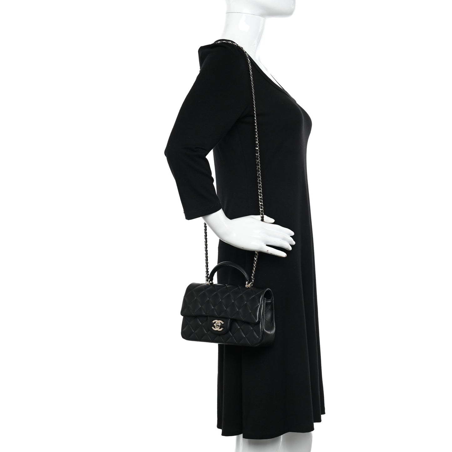 Lambskin Quilted Mini Top Handle Rectangular Flap Black