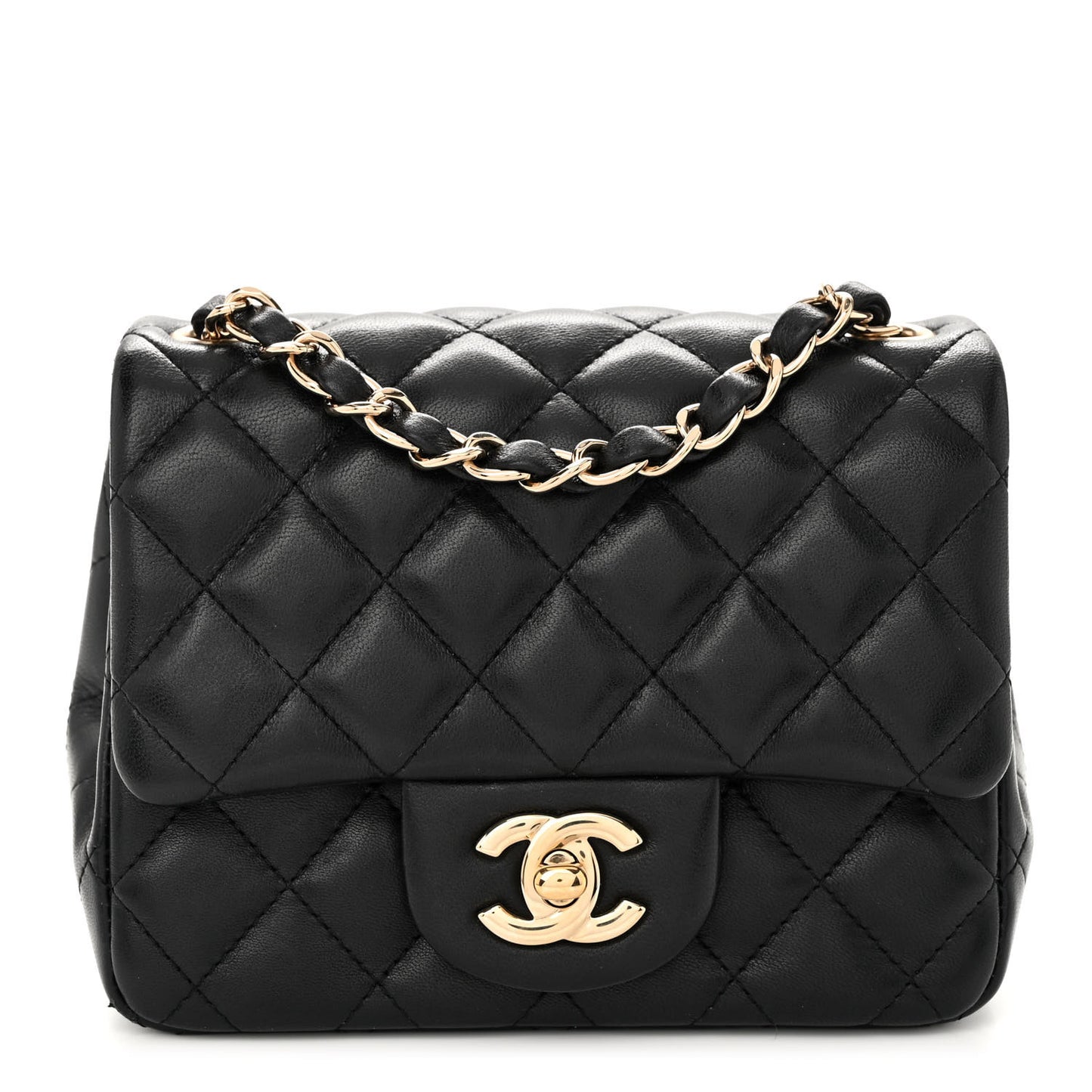 Lambskin Quilted Mini Square Flap Black