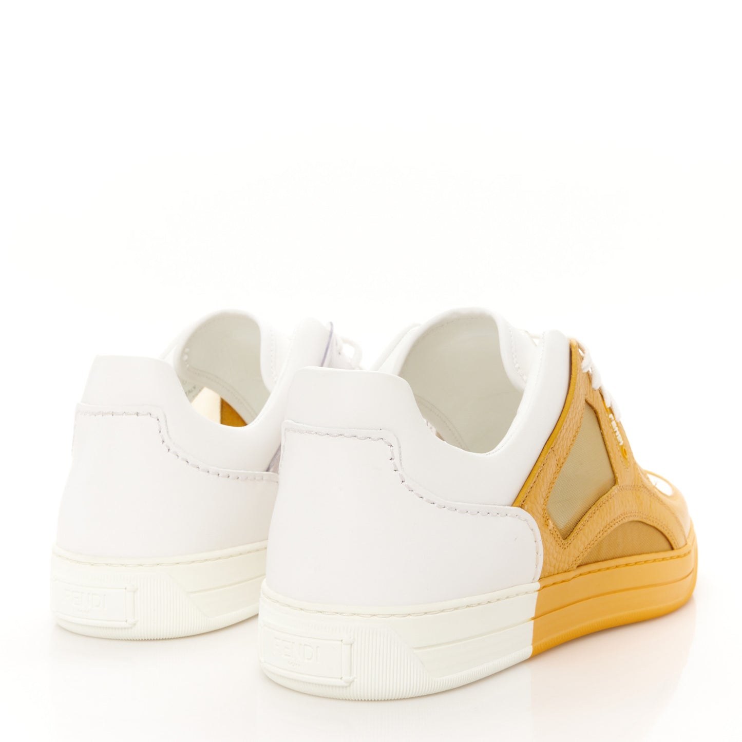 Grained Calfskin Fabric Mesh Mens Fancy Low Top Sneakers 42 White Yellow