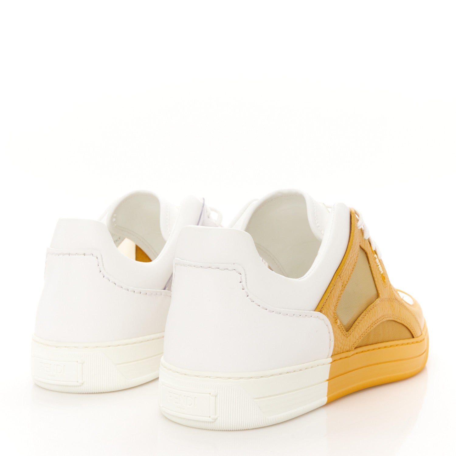 Fendi Grained Calfskin Fabric Mesh Mens Fancy Low Top Sneakers 42 White Yellow 5 of 11