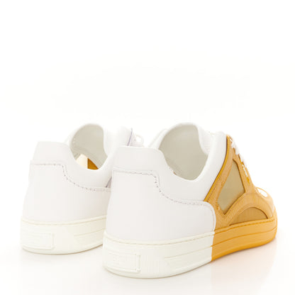 Fendi Grained Calfskin Fabric Mesh Mens Fancy Low Top Sneakers 42 White Yellow 5 of 11