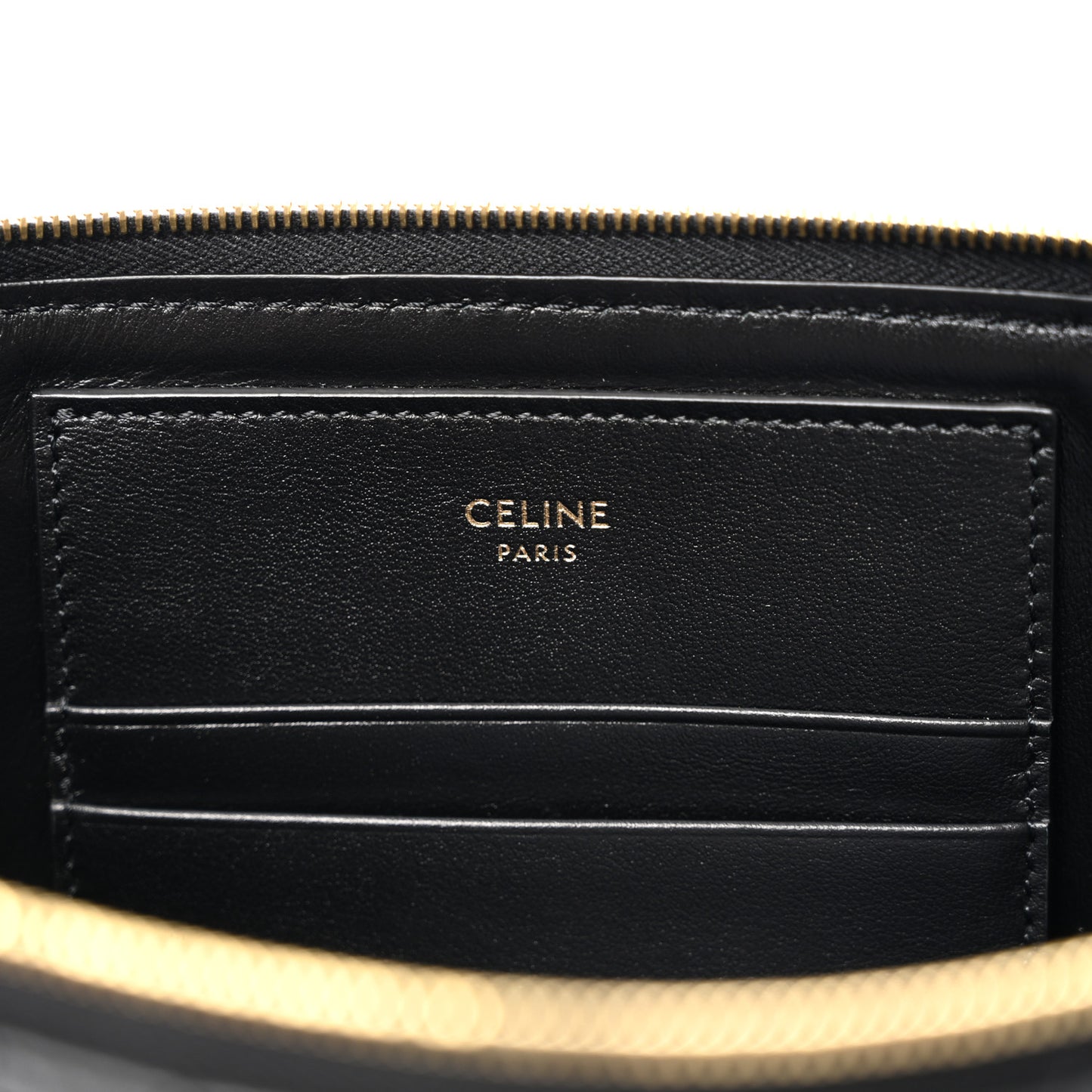 Calfskin Quilted C Charm Pouch Black