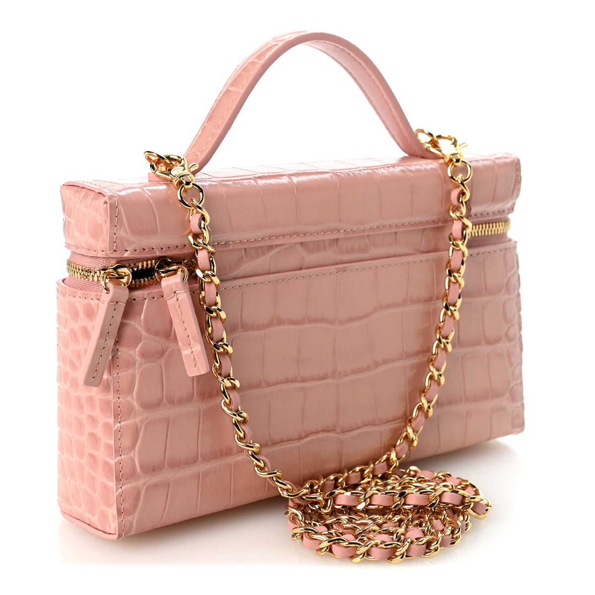 Calfskin Crocodile Embossed Crococo Exoticoco Vanity With Chain Light Pink