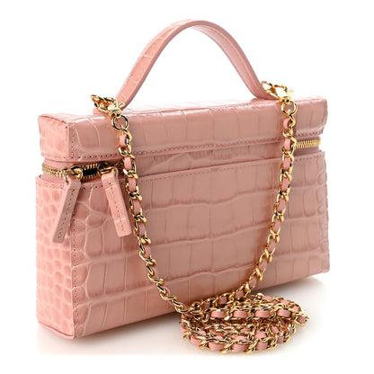 Chanel Calfskin Crocodile Embossed Crococo Exoticoco Vanity With Chain Light Pink 3 of 10