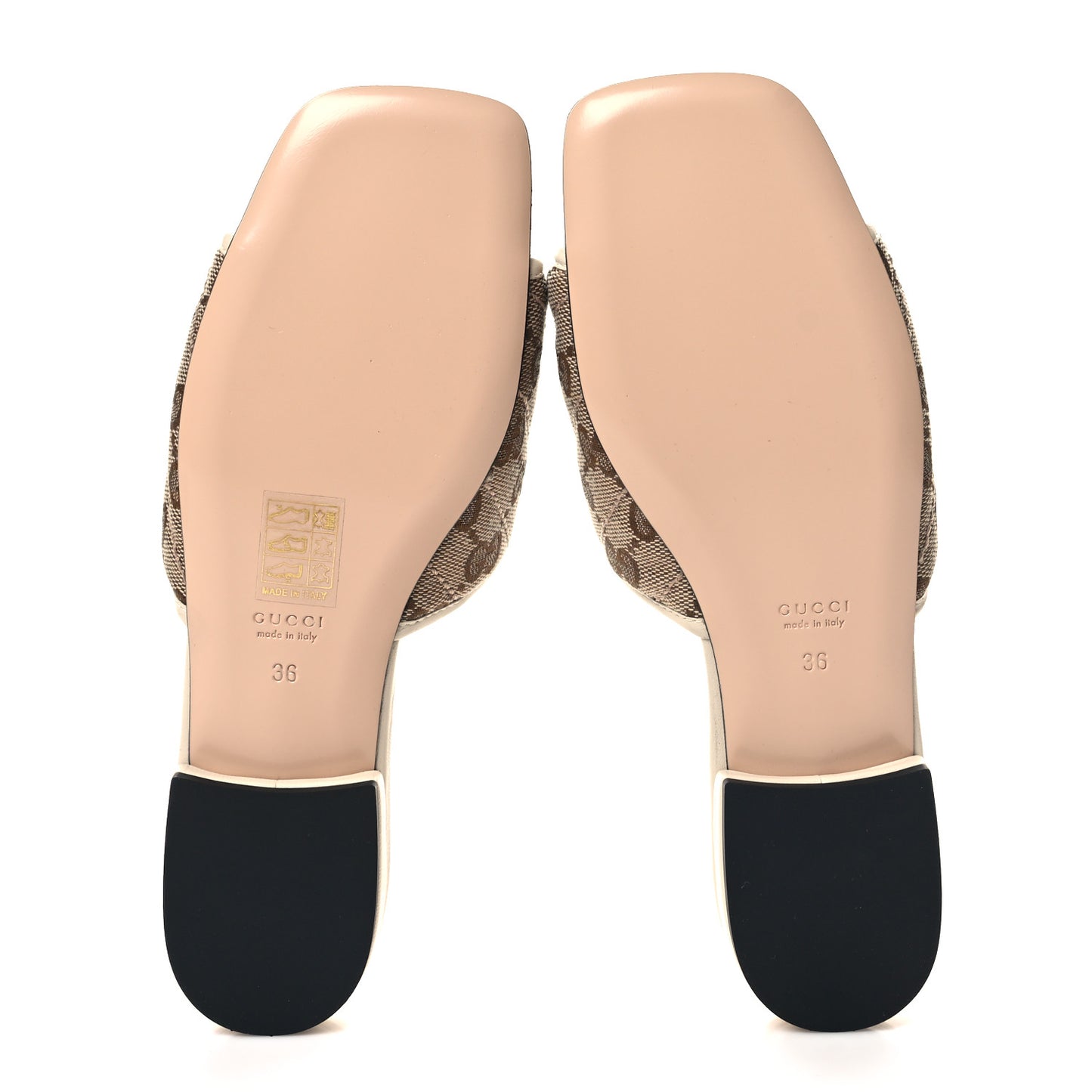Monogram Matelasse Diagonal GG Marmont Flat Slide Sandals 36 Beige Ebony Mystic White