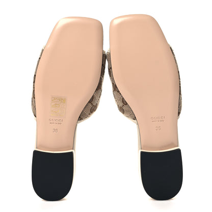 Gucci Monogram Matelasse Diagonal GG Marmont Flat Slide Sandals 36 Beige Ebony Mystic White 5 of 9