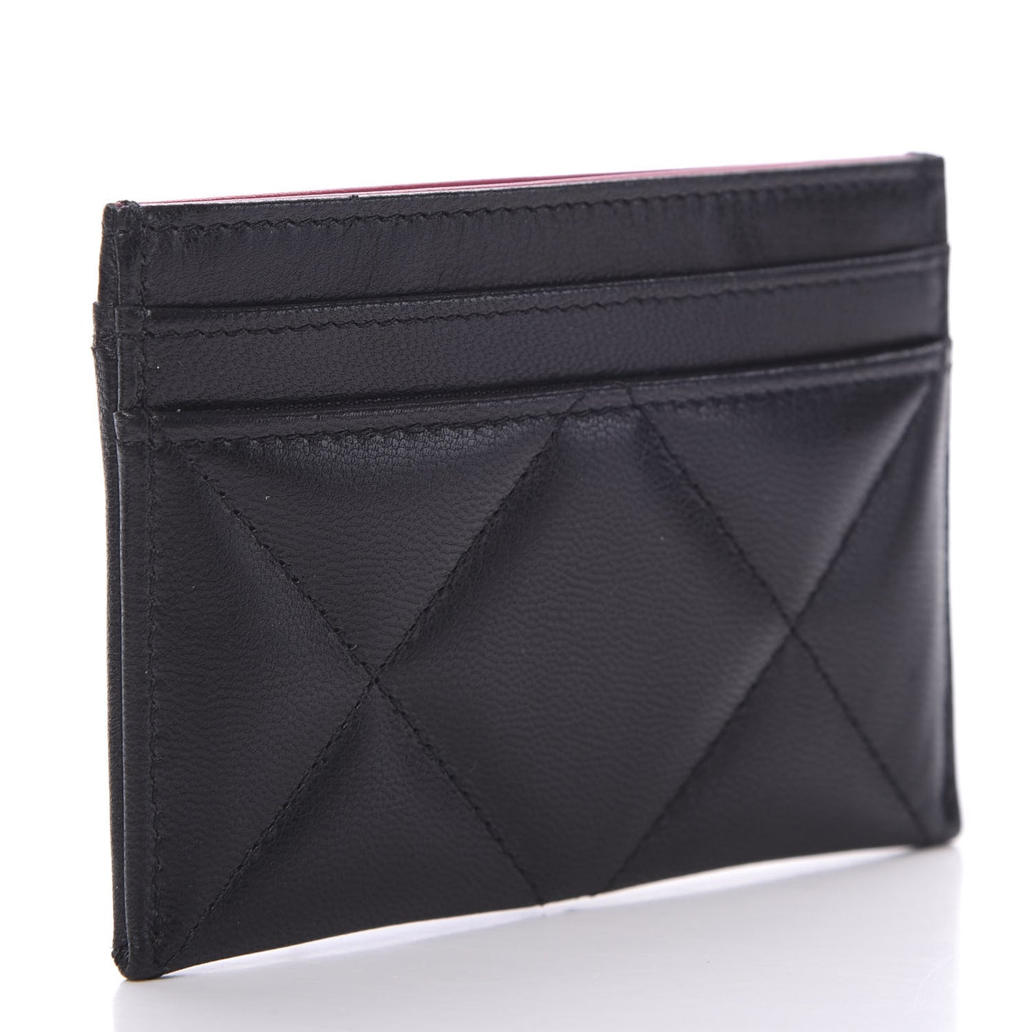 Shiny Goatskin Quilted Chanel 19 Card Holder Black