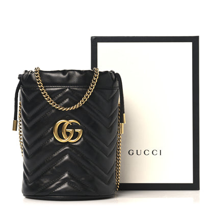 Gucci Calfskin Matelasse Mini GG Marmont 2.0 Bucket Bag Black 11 of 11