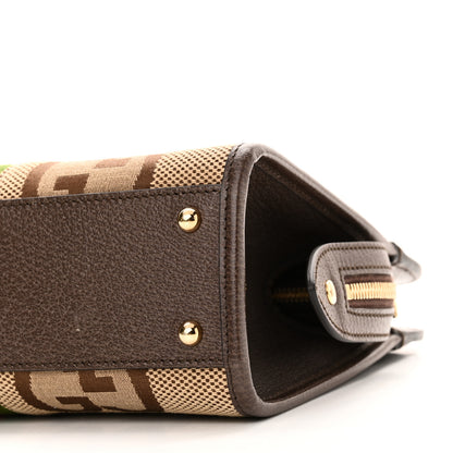 Gucci Monogram Jumbo GG Textured Dollar Calfskin Web Small Ophidia Slip Handle Tote Beige Ebony New Acero 9 of 9