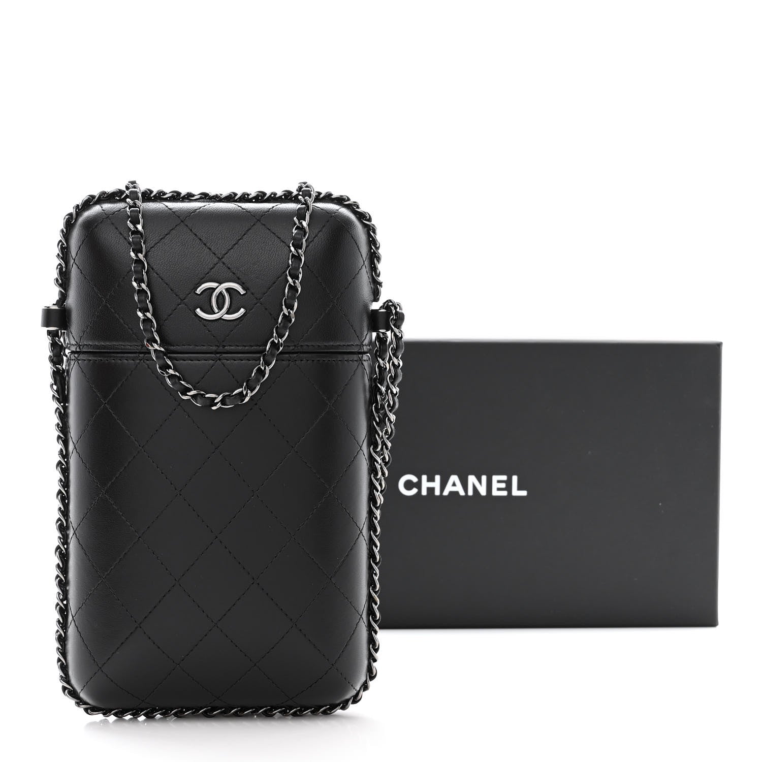 Chanel Lambskin Quilted Chain Around Phone Holder Black 11 of 11