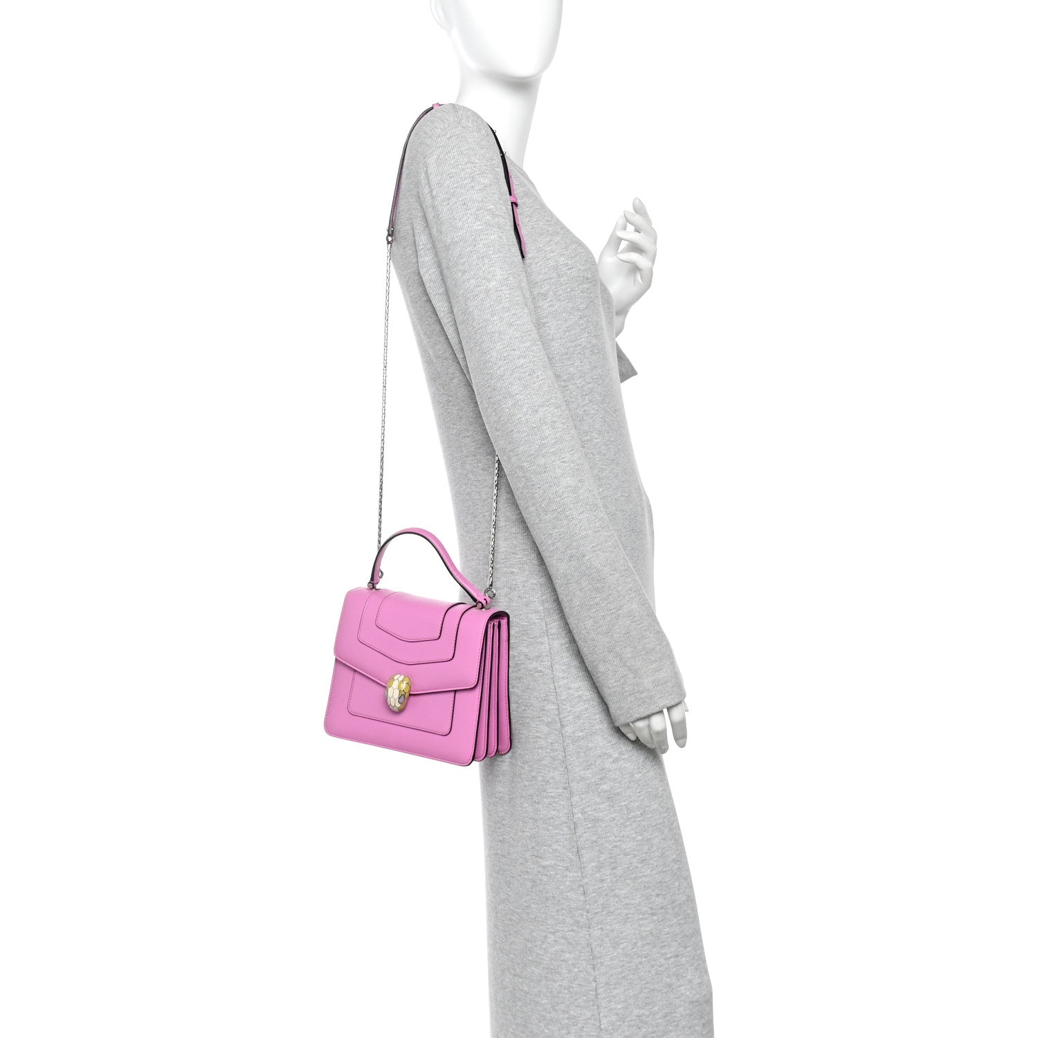 Bulgari Calfskin Serpenti Forever Top Handle Pink 2 of 12