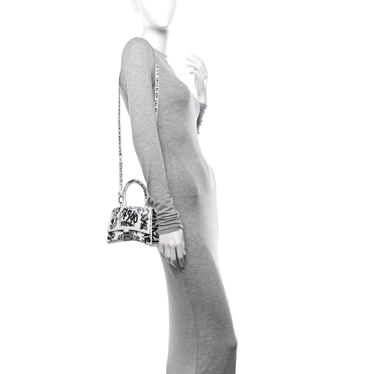 Balenciaga Smooth Calfskin Graffiti Hourglass Top Handle Bag XS White Black 2 of 14