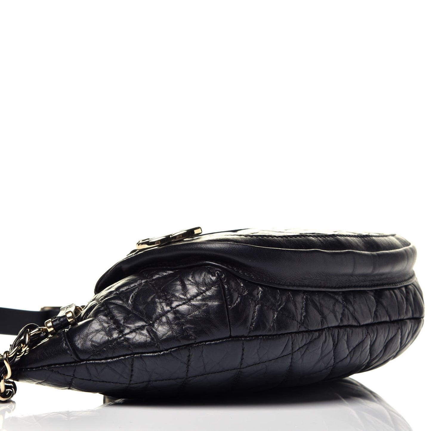 Aged Calfskin Quilted Waist Bag With Coin Purse Black