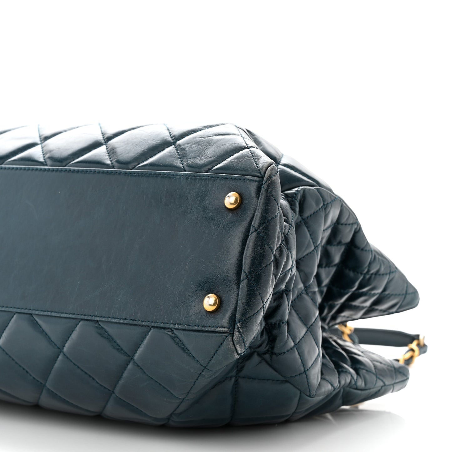 Glazed Calfskin Quilted Daily Walk Tote Navy