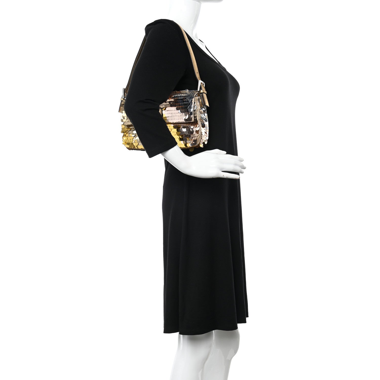 Fendi Sequin Paillettes Vitello Laminato Striped Baguette 1997 Oro Sfumato 2 of 9