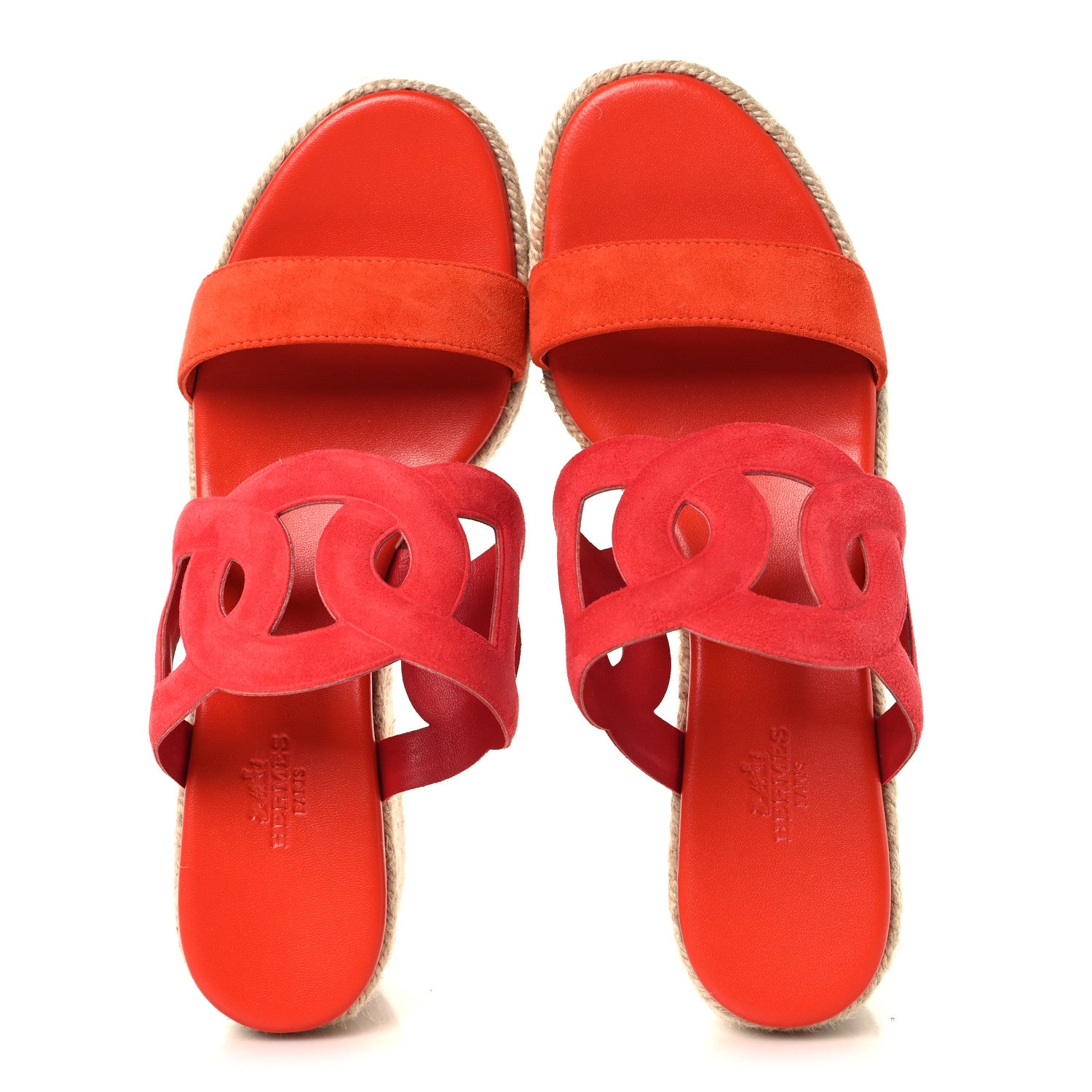 Hermes Suede Goatskin Ithea 30 Espadrille Wedge Sandals 39 Rouge Cinetique Orange Capucine 2 of 10