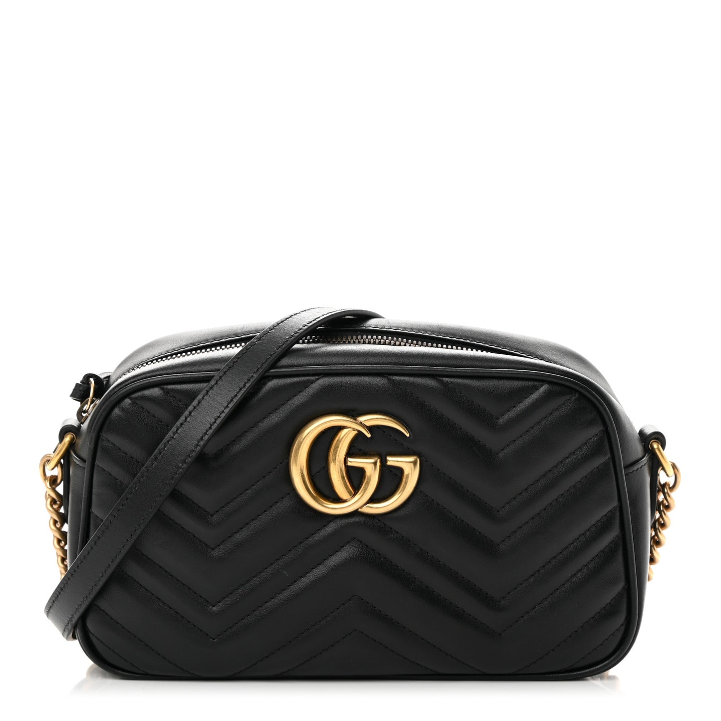 Calfskin Matelasse Small GG Marmont Chain Shoulder Bag Black