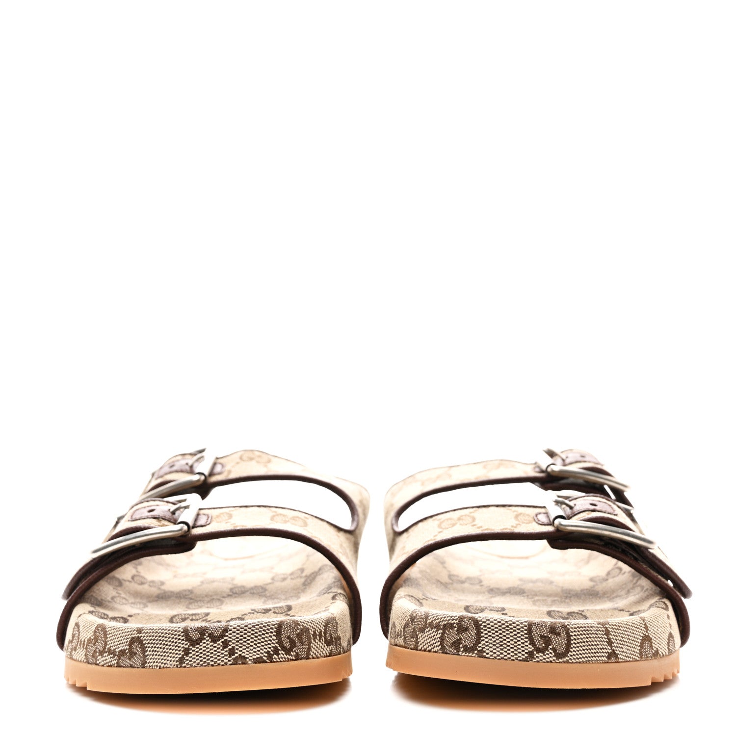 Gucci GG Monogram Lavaredo Eco Fabric Mens Slide Sandals With Straps 7 Beige Ebony Light Brown 2 of 8