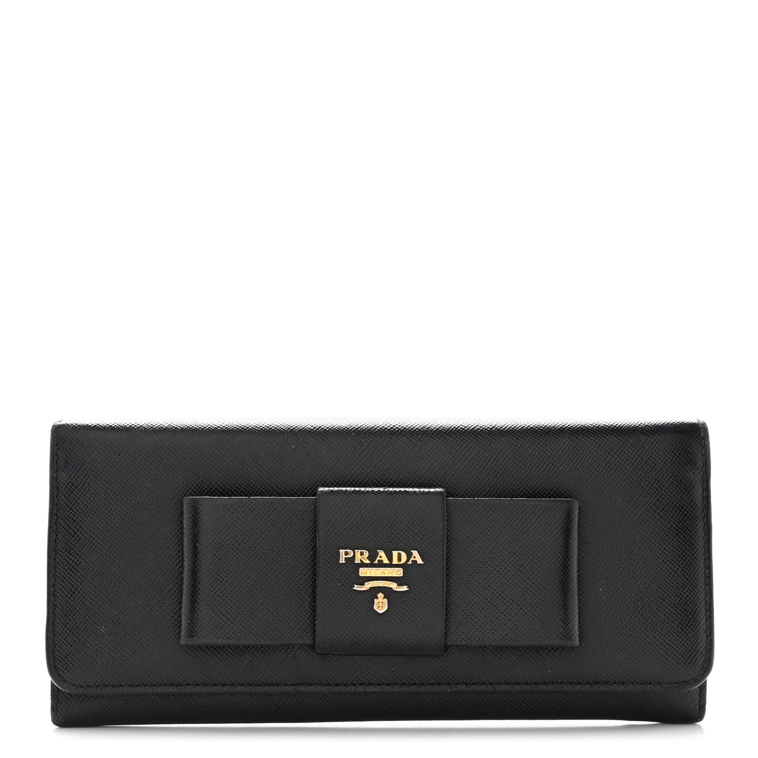 Prada Saffiano Bow Continental Wallet Black 1 of 11