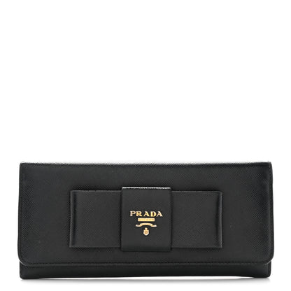 Prada Saffiano Bow Continental Wallet Black 1 of 11