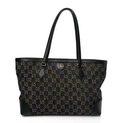 Gucci Jacquard Black Denim GG Monogram Medium Ophidia Shopping Tote Black Ivory 1 of 10