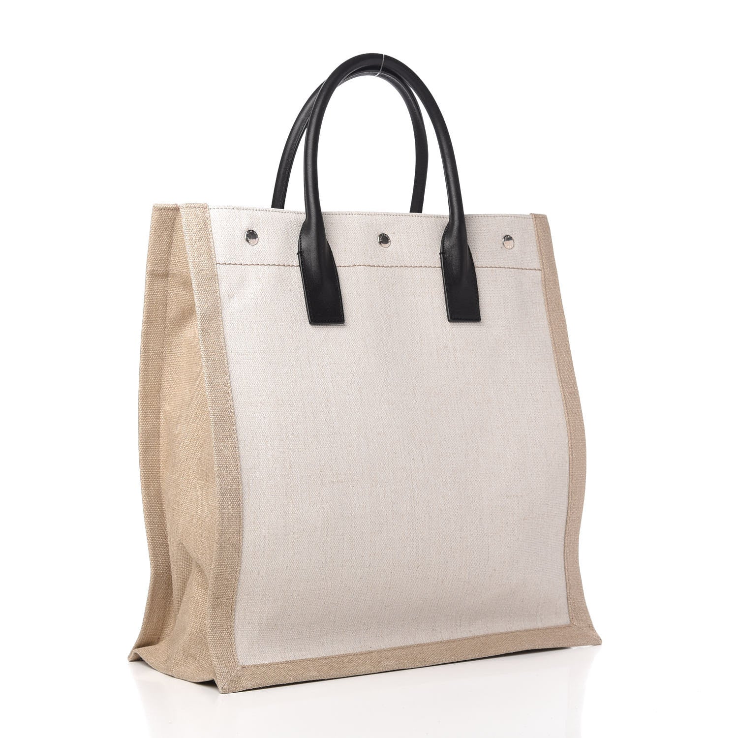 Saint Laurent Linen Calfskin Rive Gauche North South Tote Optic White 3 of 9