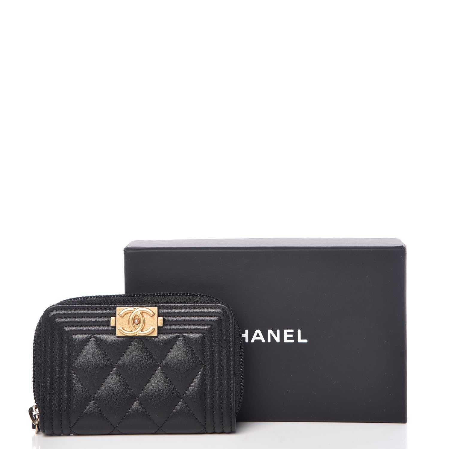 Chanel Calfskin Quilted Zip Around Boy Coin Purse Wallet Black 8 of 8